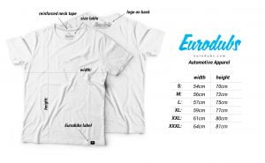 Eurodubs t-shirt measuers